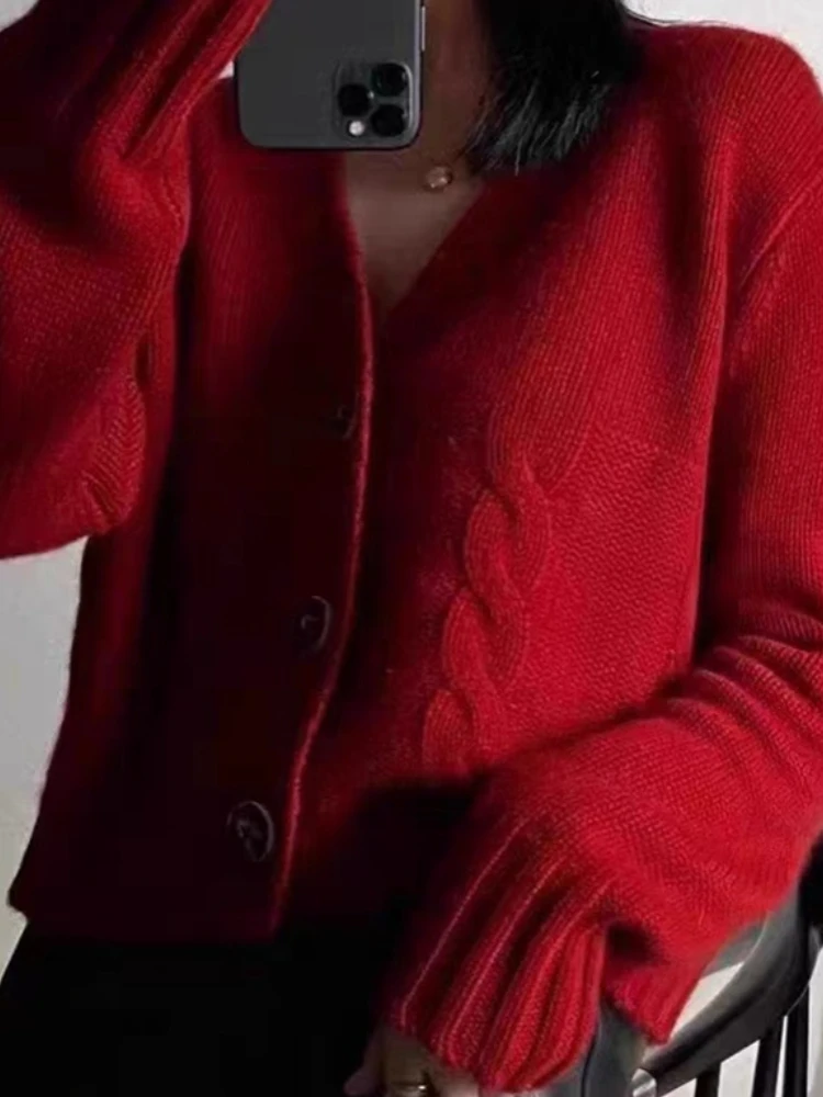 Fashion New Autumn and Winter V-neck Women's Sweater Single-breasted Women's Casual Long-sleeved Office Knitted Short Jacket