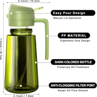 Distributeur d'huile d'olive, pulvérisateur pour la cuisson 2 en 1, vaporisateur et verseur, bouteille d'huile en verre vert foncé avec autocollants, pulvérisateur d'huile 16oz/470ml 2