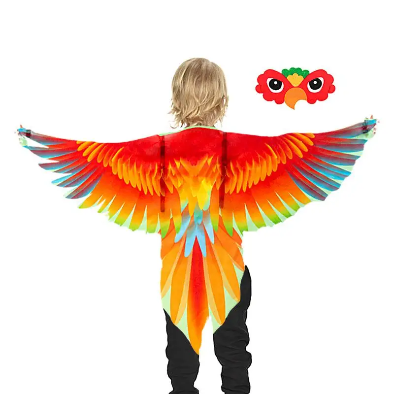 Bird Costume cape and Mask Parrot Wings Cape Dress up Shawl Cloak for Day Festival Masquerade Party Boys Girls