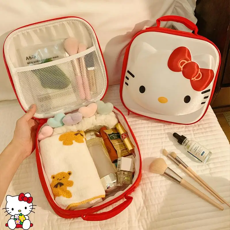 Sanrioed Hello Kitty Cartoon Makeup Bag Melody Kuromi For Girls Kawaii Anime 3D Storage Box Cosmetic Travel Water Proof Portable