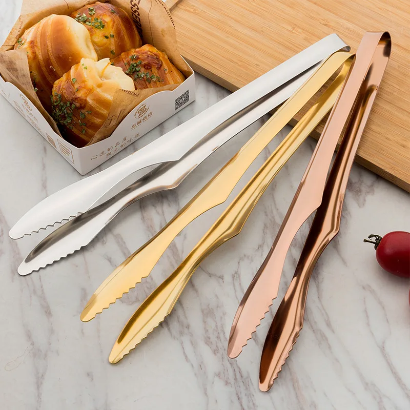 Stainless Steel Non-Slip Handle BBQ Tongs Cake Bread Clamp Steak Clip Kitchen Utensils
