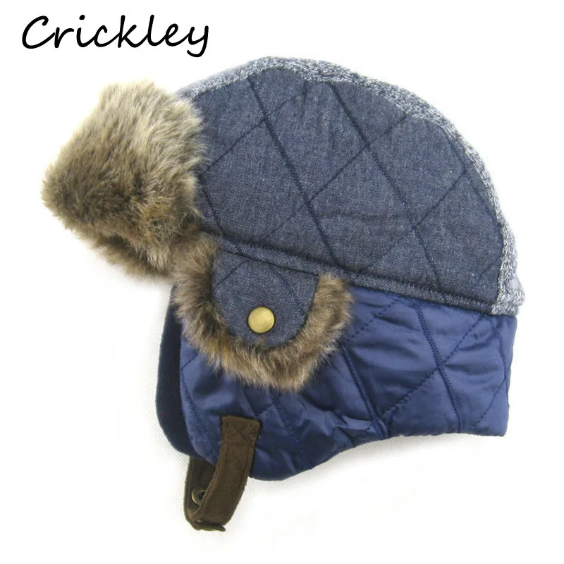 Winter Sewing Boys Ushanka Hats Warm Plush Toddler Kids Pilot Hat Ear Flap Windproof Soft Children Caps 1-8 Years