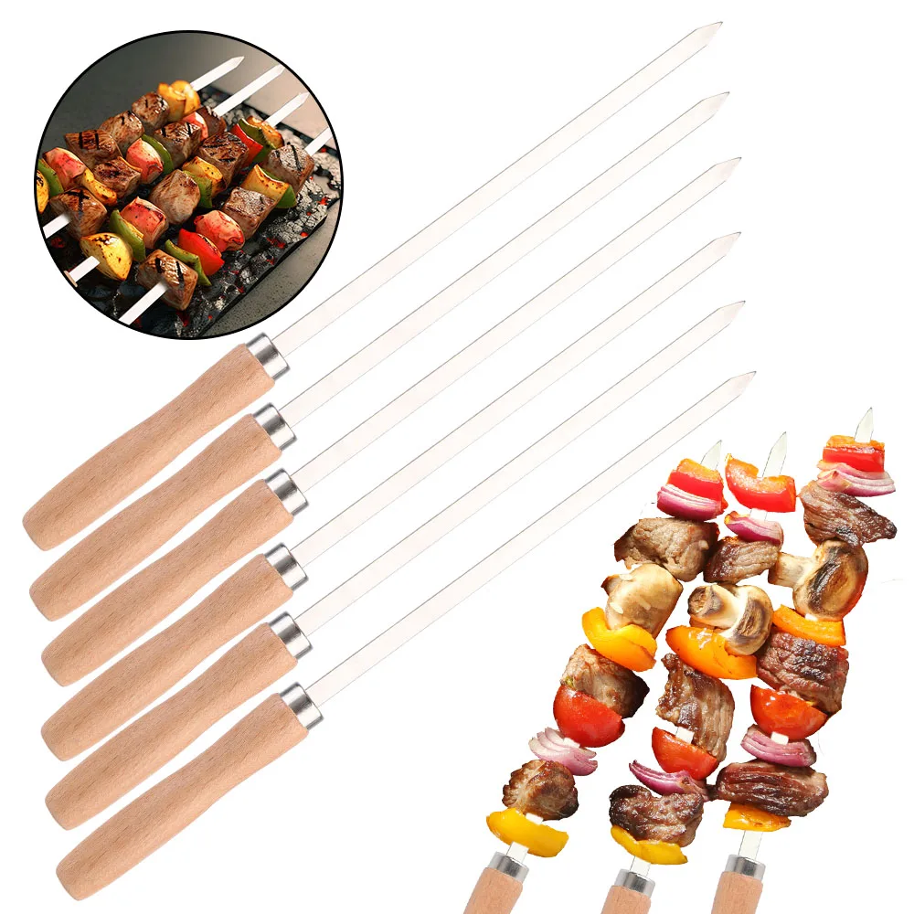 6Pcs Stainless Steel BBQ Skewers Outdoor Grilling Tools