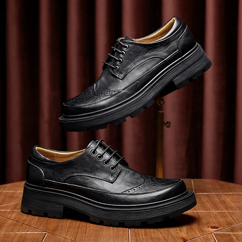 Autumn Winter Bullock Cowhide Dress Shoes Business Men Shoes High Quality Genuine Leather Shoes Men Designer Shoes Loafers