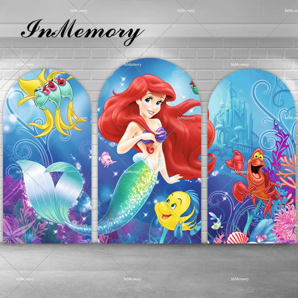 

Under The Sea Little Mermaid Ariel Arch Backdrop Cover for Princess Girls Birthday Party Cartoon Chiara Wall Backgrounds
