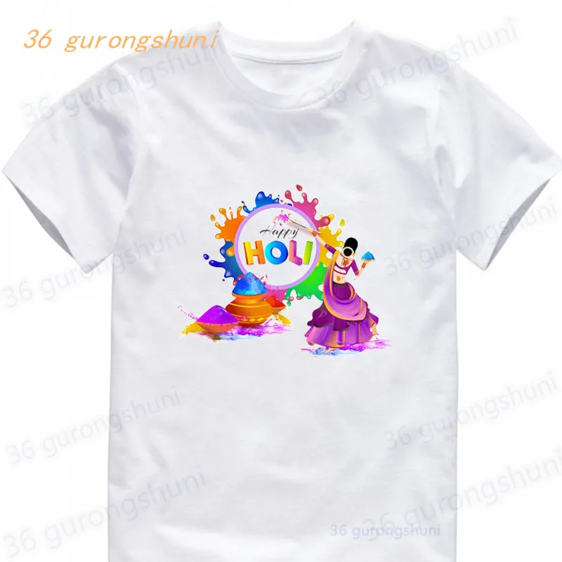 T Shirt Boys T Shirts Kids Tshirt Dhaarmik Happy Holi Gift for Indians T-shirts summer Tops For Girls-clothing Children Clothes 2