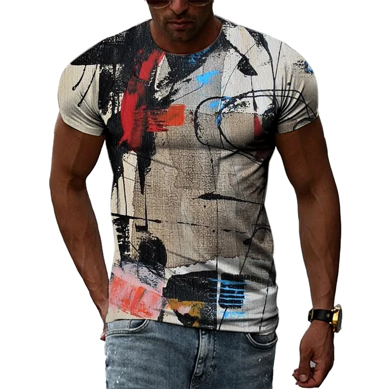 

Art Graffiti Geometry T-shirt For Men Summer O Neck Trendy Short Sleeve Tee Loose Streetwear Sweatshirt Male Basic Clothing Tops