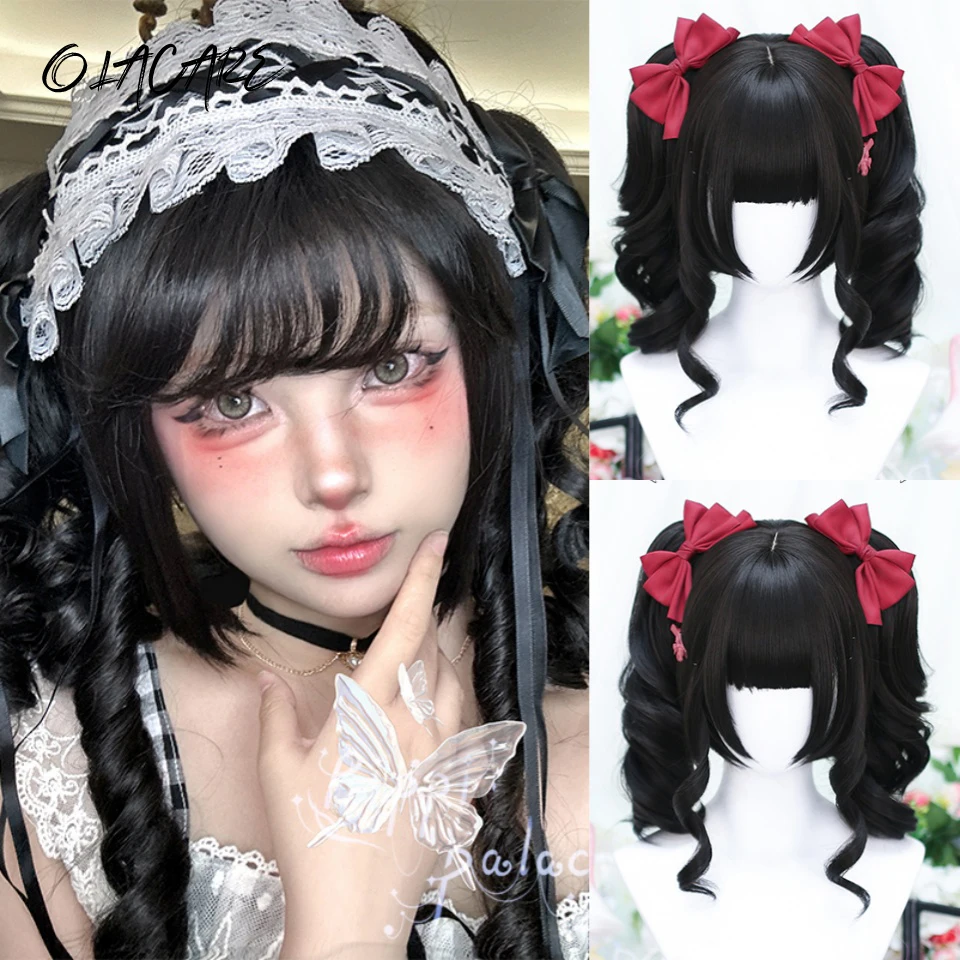 Synthetic Black Pink Wig for Women Cosplay Party