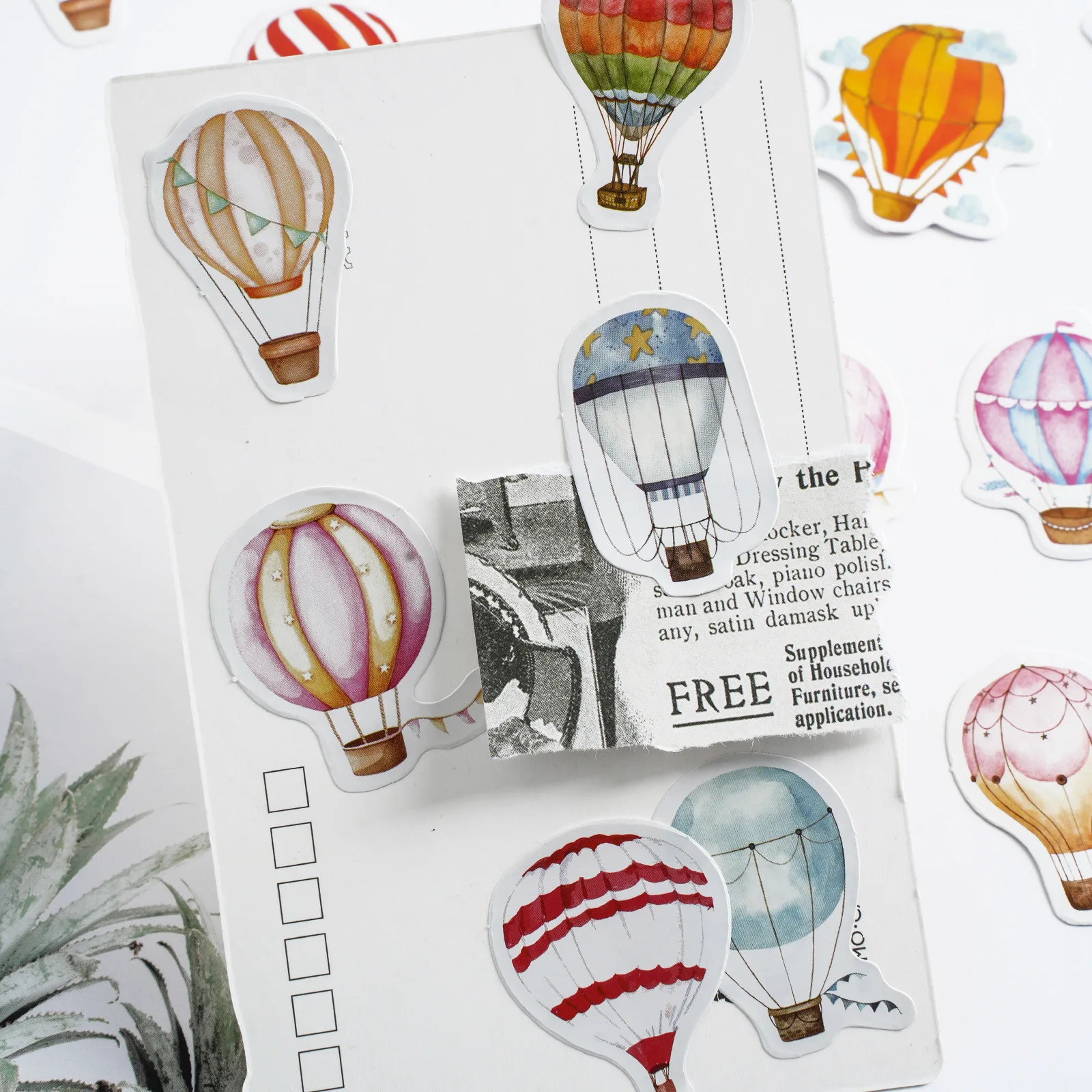 Floral Hot Air Balloon Stickers for Scrapbooking and Junk Journal