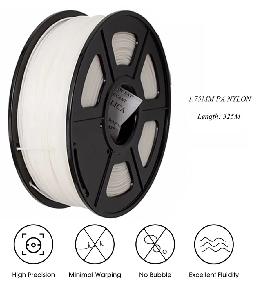 나일론 PA6 필라멘트 1.75mm 1kg/500g/250g 3D 프린터 필라멘트 고강도 내열성 폴리아미드 검정 흰색 투명