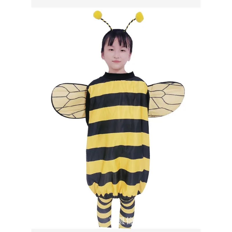 Cosplay Costume Bee Costume Kids Halloween Cosplay Set Bee Dress with Wings Heandband Leg Sleeves and Hair Hoop for Stage Show Dress Up