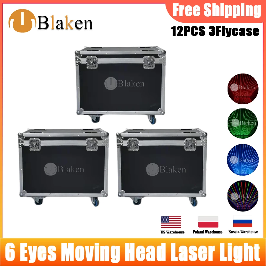 

No Tax 3x Flycase DJ Party Lighting 6 Eyes Moving Head Laser Light Heads Beam Effect For Home Disco Bar Stage Wedding Show