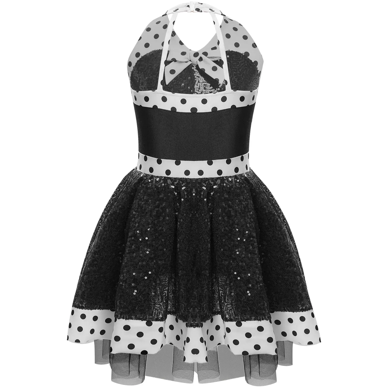 Kinder Mädchen Glitzernde Pailletten Tanz Party Kleid Ärmellose Punkte Patchwork Tutu Trikot Ballsaal Jazz Tanzen Leistung Kostüm – Detail 10