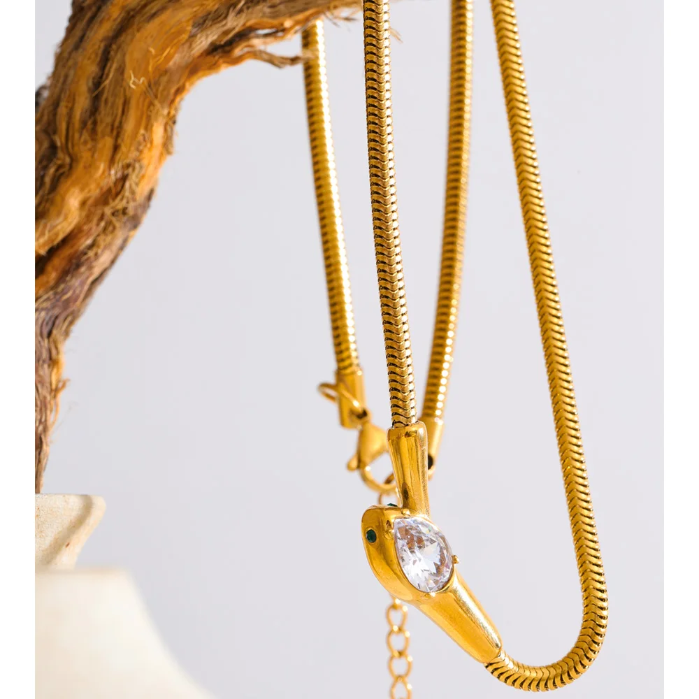 Yhpup Necklace with Snake Pendant, Waterproof Stainless Steel Zirconia