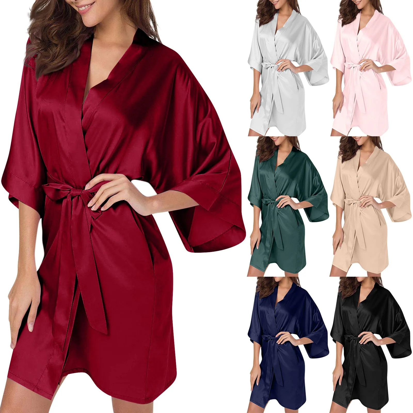 New Satin Robe Simulation Silk Kimono Robe Women Silk Bridesmaid Robes Sexy Solid Color Bridal Dressing Gown Vestidos