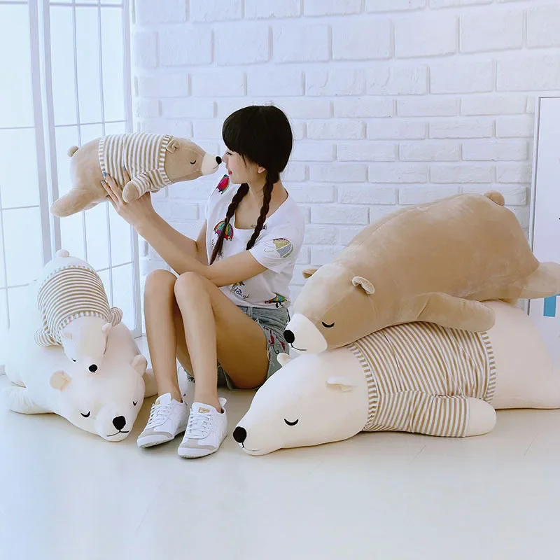 35-55CM Cute Dressed Polar Bear Stuffed Animals Big Size Super Soft Animal Cushion Sleeping Pillow Plush Toy Kids Sofa Ornament