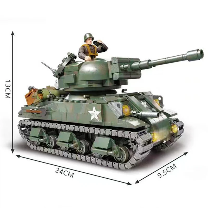 Military M4 Sherman Medium Tank Building Blocks WW2 City Armored