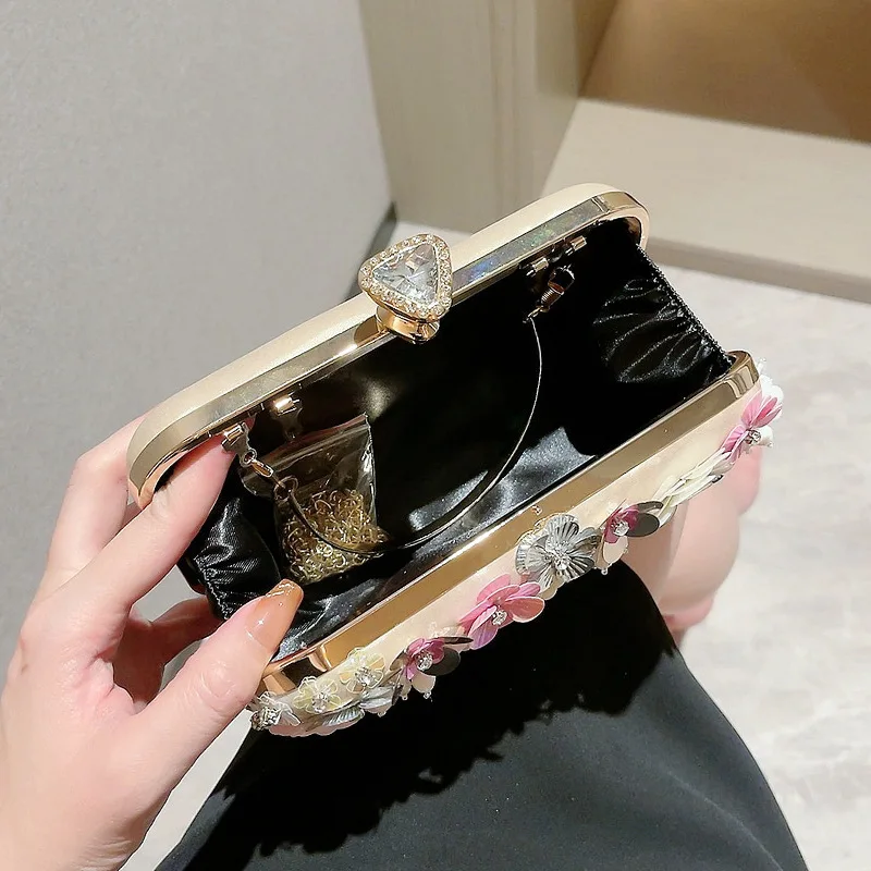 Elegant ladies' banquet handbag, shiny small square wallet, high-end party bride's exquisite handbag