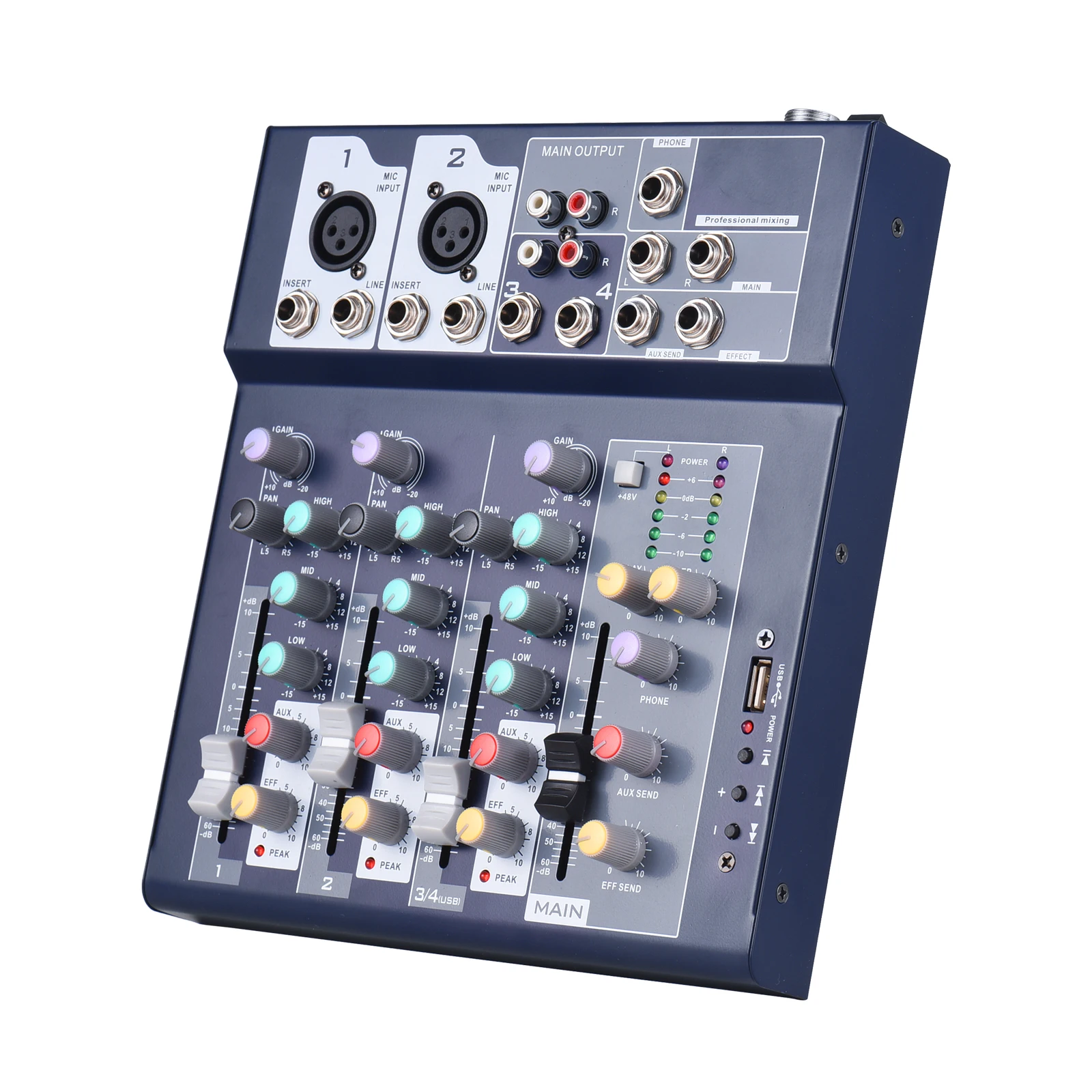 

4-channel Mixing Console & Aux Paths Plus Effects Processor Digital Audio Mixer 3-band EQ for Broadcast Karaoke