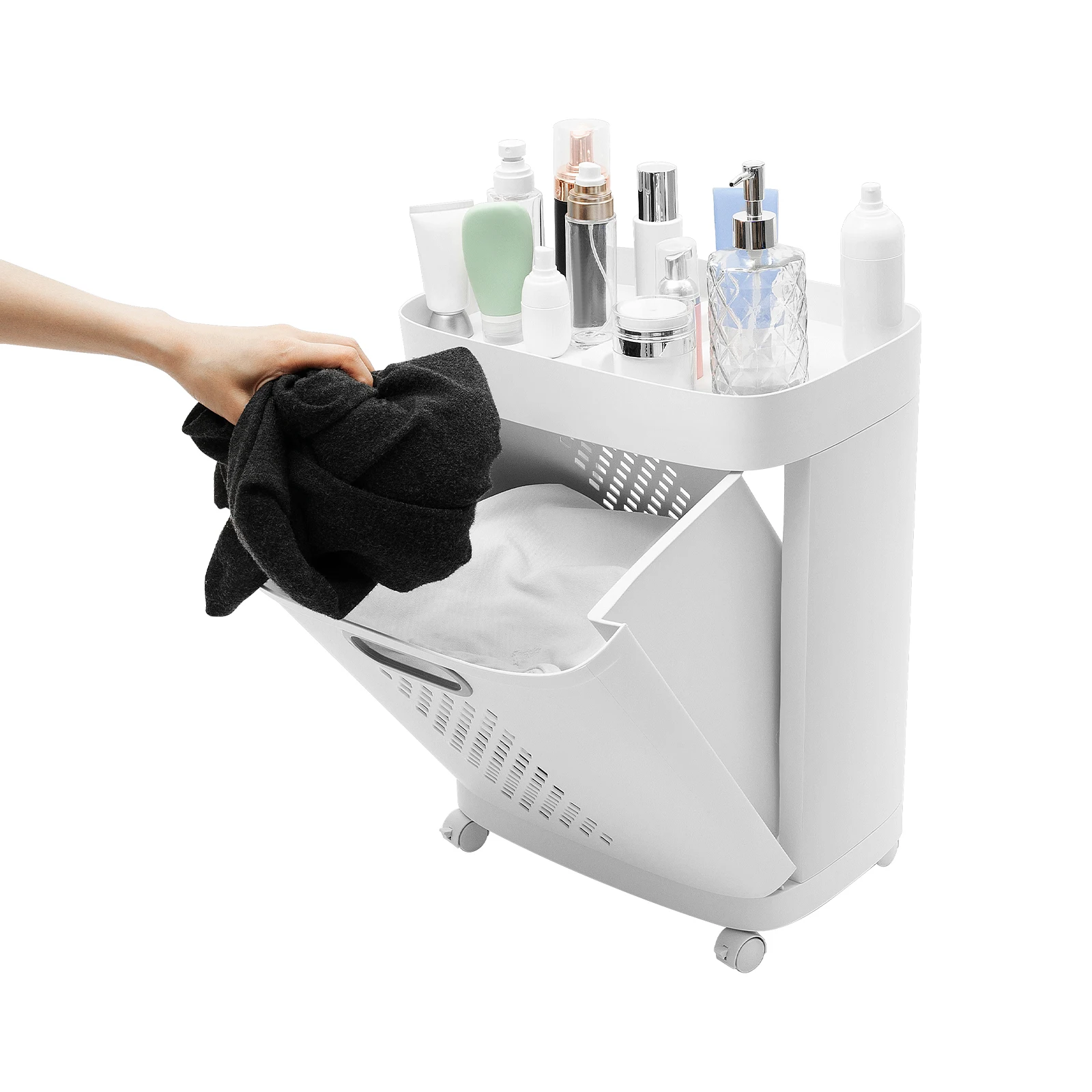 Laundry Basket Organizer with 3 Detachable Hampers, Wall-Mountable Storage Bins, Stylish Grey-White Design 4