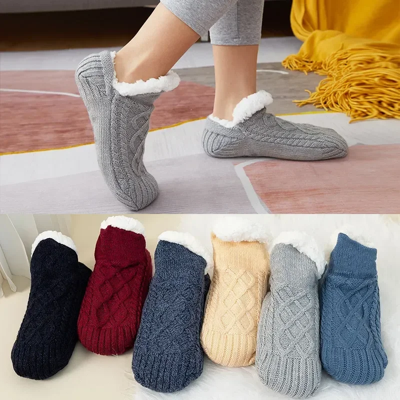 

Winter Glue Sock Socks Socks Men for Home Adults Bottom Women Slippers Thick Plush Soft Velvet Floor Indoor Pantoffels Warm And