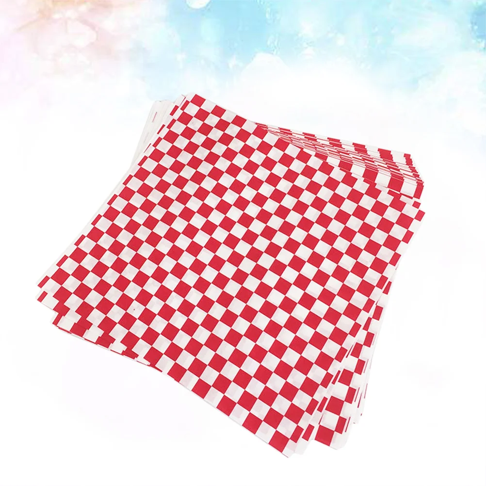 

100/200PCS Grid Pizza Oil Red Wrapping Paper Sheet Fried Food Red Wrapping Paper Liners Hamburger Wrapping Red Wrapping Paper