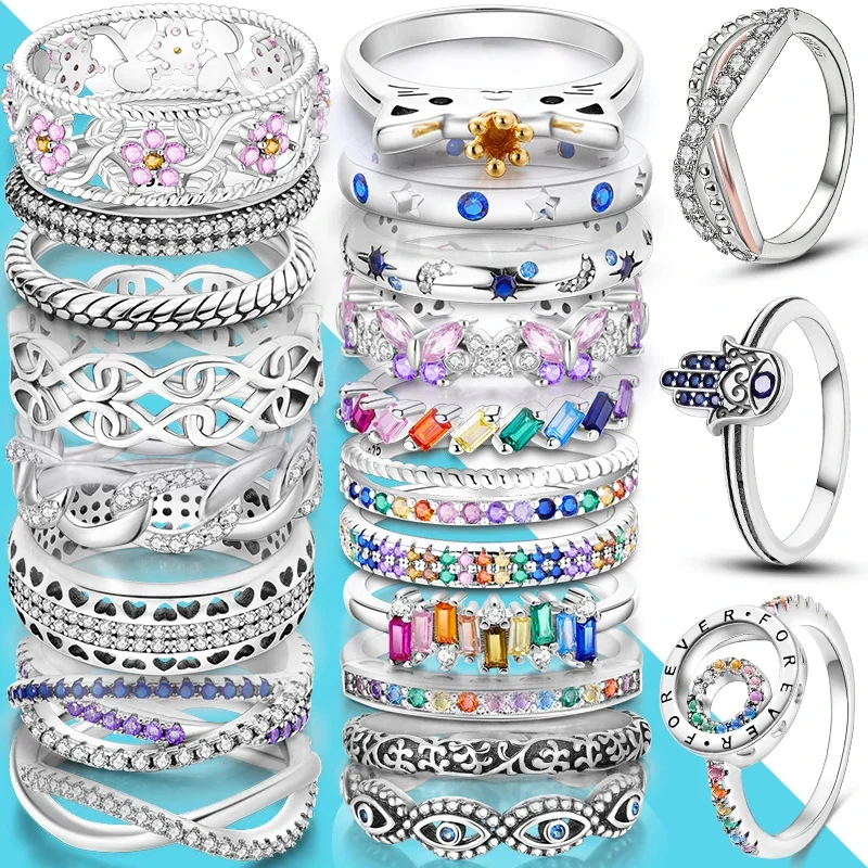 Silver Rings 925 Silver Women Stackable Ring Size 6-9 inch Luxury Wedding Finger