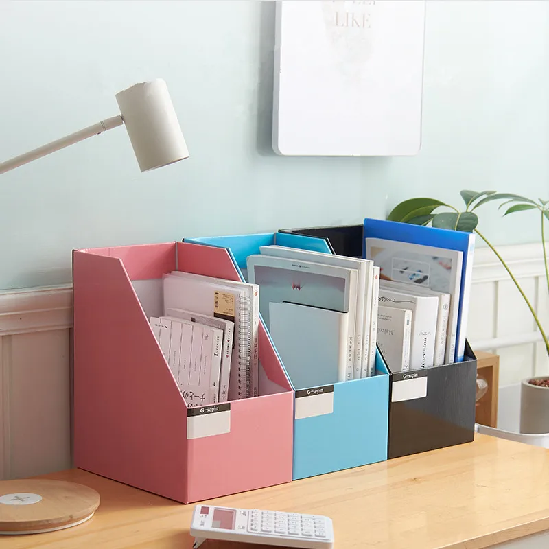 DIY Kraft Paper Magazine Rack Bookend large book stand File Holder Foldable documents organizer office storage rack with Labels