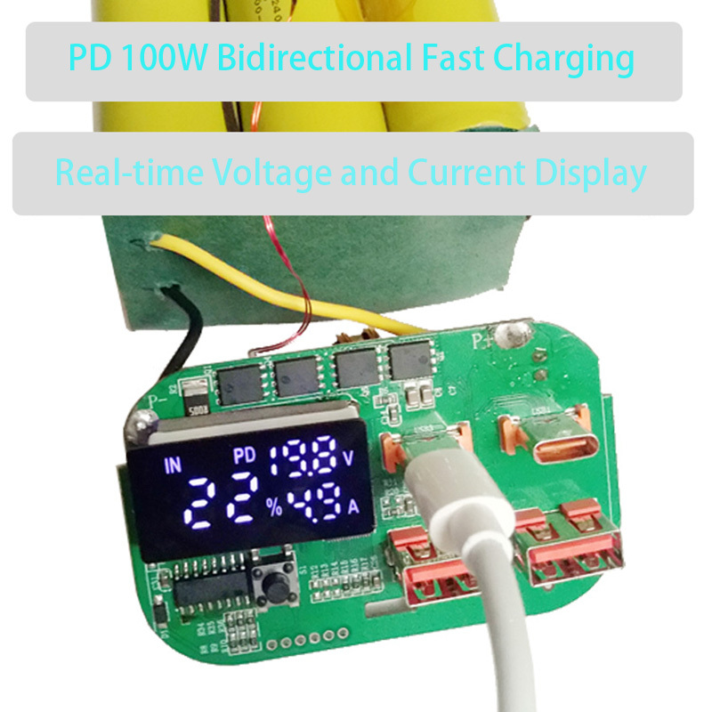 PD3.0 PPS 100W Bidirectional Fast Charging Power Bank DIY Kit 6-series 6/12-cell Battery for FPV Drones Phones Laptop & Portable