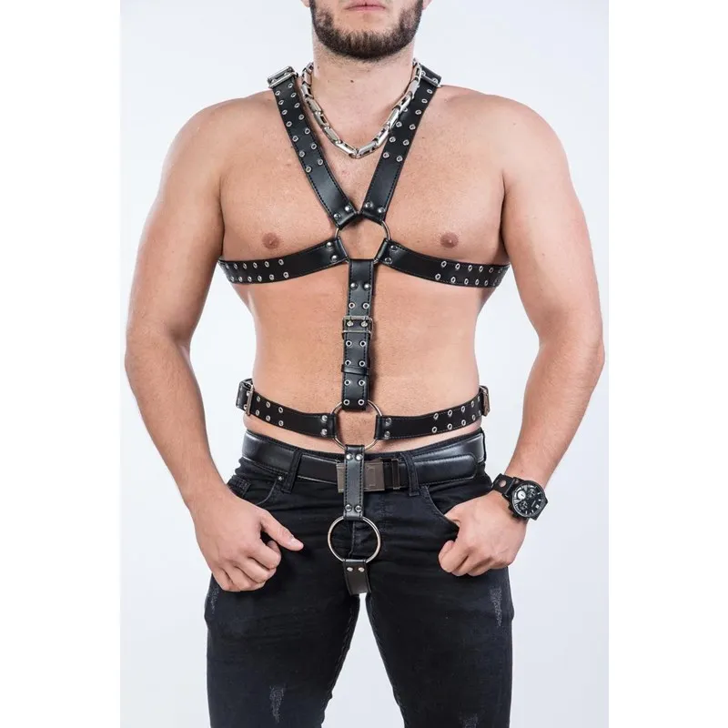 

Gay Rave Harness Men Leather BDSM Bondage Full Body Harness Strap Gay Adult Game Sex Toys Sex Toys For Men Lingerie Underwear