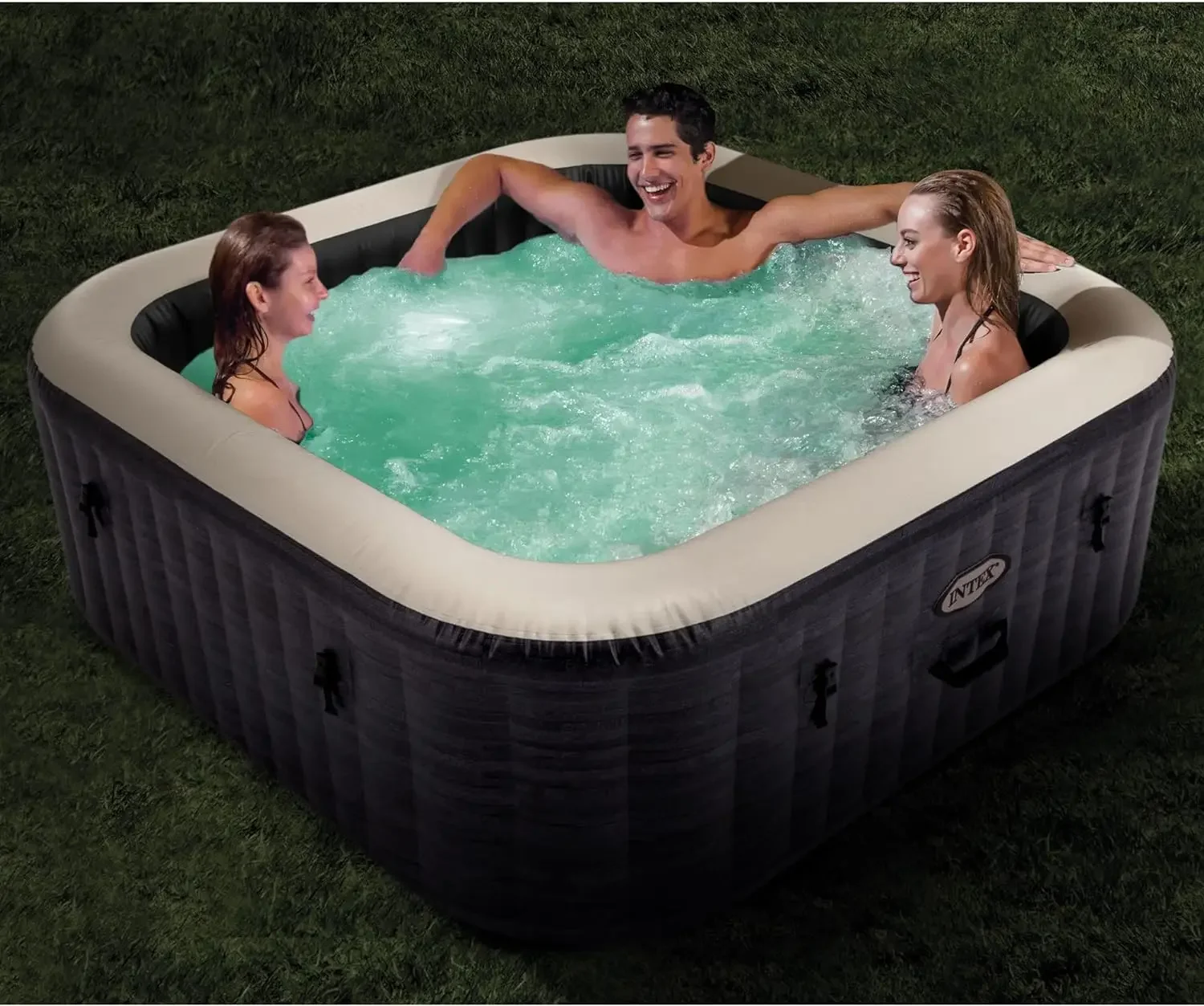 PureSpa Plus 6 Person Inflatable 94" Square Outdoor Hot Tub Spa with 170 Bubble AirJets Insulated Cover & LED Color Changing