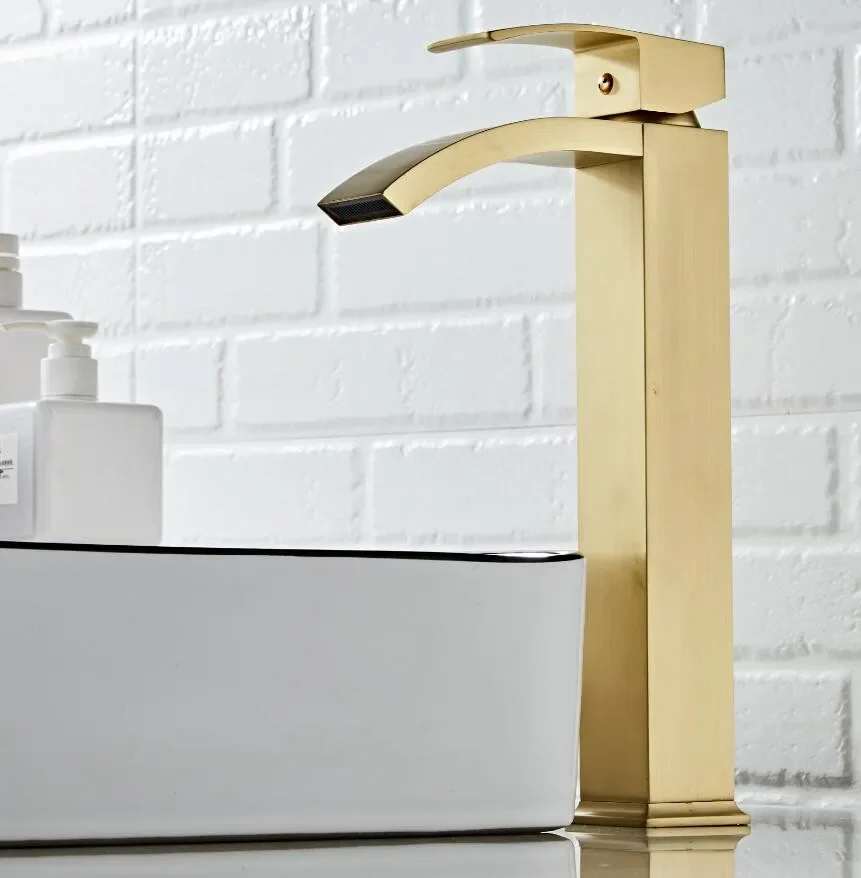 Description Picture 2 of itemBasin faucet brass Brushed Gold bathroom single handle sink Wash waterfall