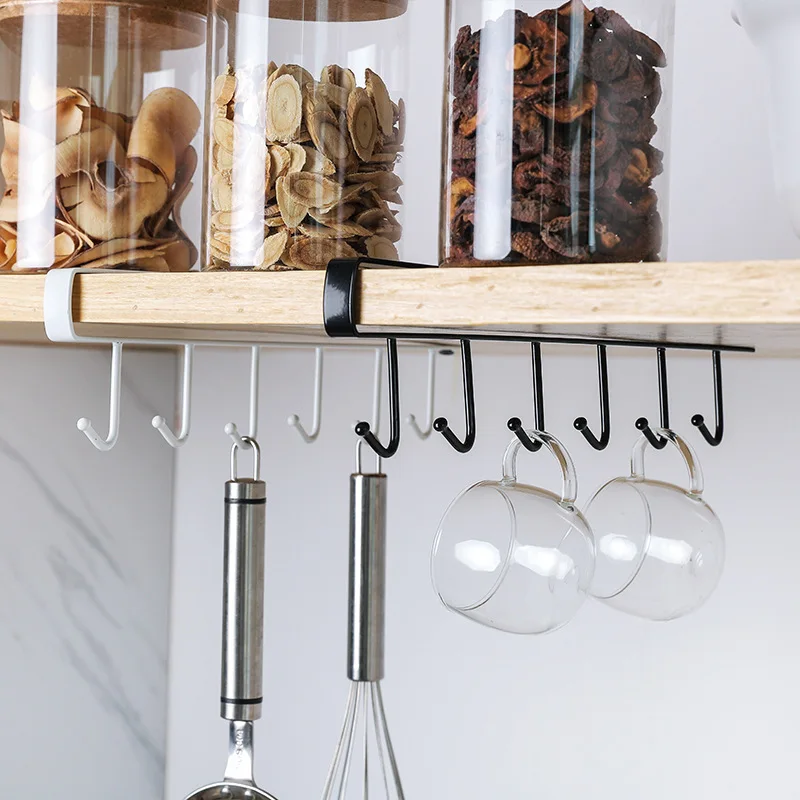 6 Hooks for kitchen Cupboard Hanging Hooks Cup Holder Closet Shelf for Hanging Spoon Towel gadgets Wardrobe hooks belt tie cabinet organizer shelves wall mounted organizer