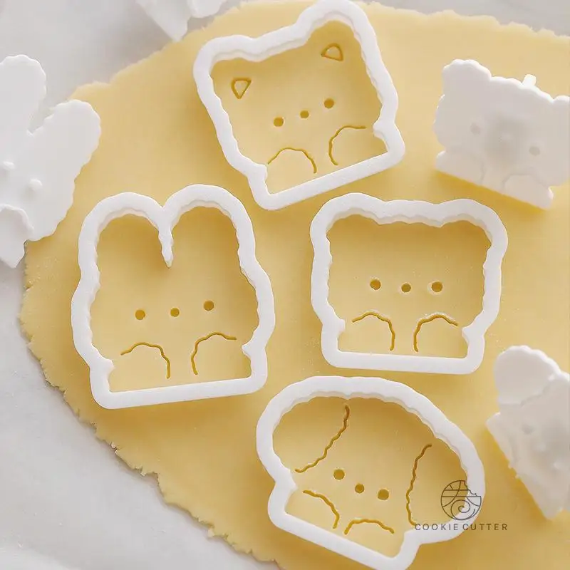 4Pcs/Set Cartoon Cute Cat Puppy Rabbit Cookie Cutter Mold Bear Bunny Biscuit Stamp Hand Pressed Icing Cookie Kitchen Supplies