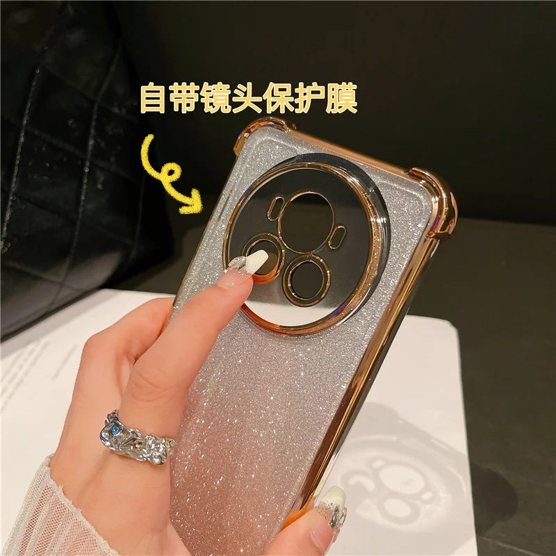 Gradient Glitter Plating Clear Slim Shockproof Phone Case with Bumper Cover