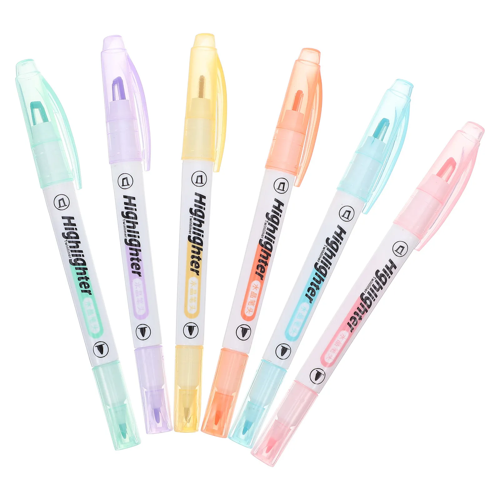 6Pcs 형광펜 펜 더블 엔드 클리어 뷰 치즐 팁 파인 팁 학생용 멀티 컬러 독서 하이라이트 마커 펜