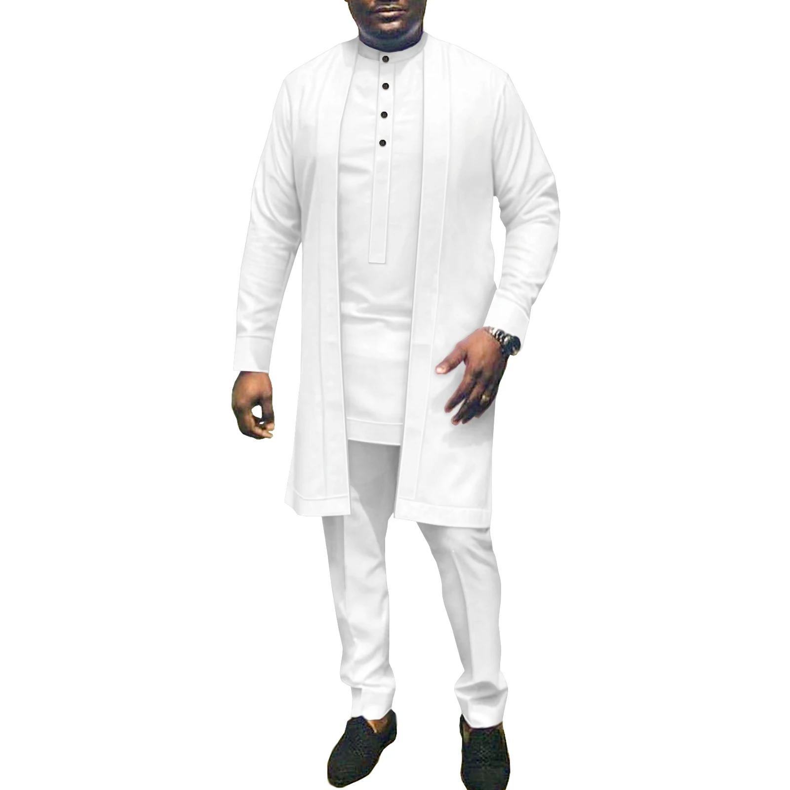 Agbada Robe Africa Tradition Fashion Dashiki Contracted Casual Shirts and Pants 3 Piece Set Tribal Outfits