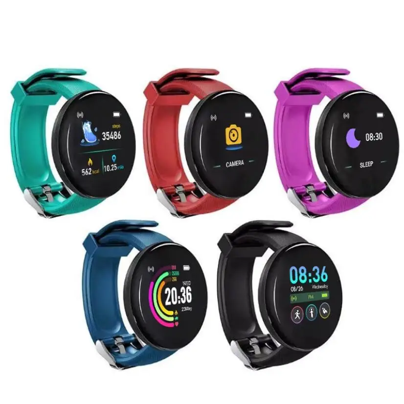 2022 New D18S Colorful Touch Screen 3D Sport Watch Pedometer Smart Watch Fitness Heart Rate Monitor Women Clock Smartwatch