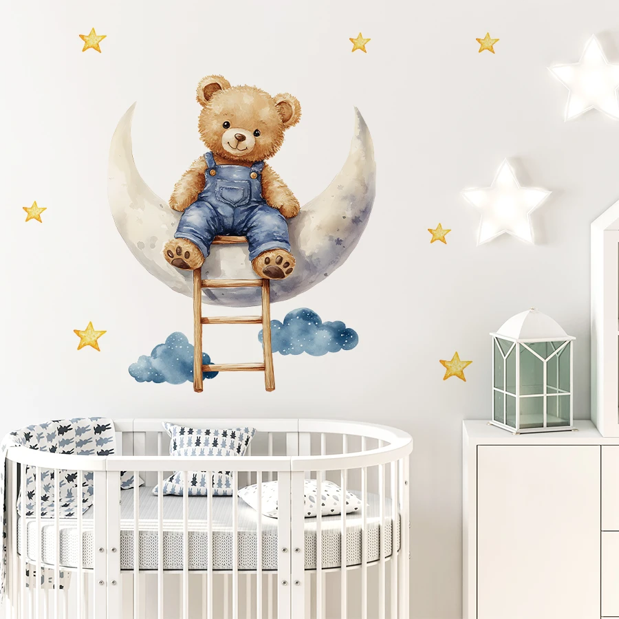 1pcs PVC Removable Wall Stickers for Kids Room Baby Home Decor Cartoon Moon Bear Star Wall Decals Bedroom Decoration