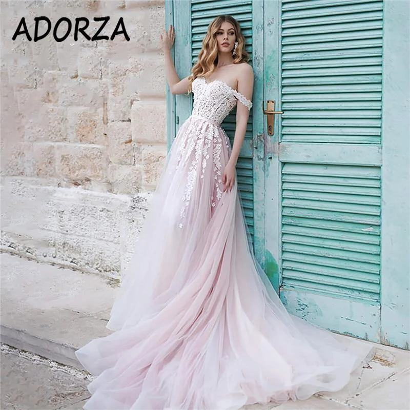 

ADORZA Wedding Dress Off-the-shoulder A-line Bridal Gown Lace Appliques Sweetheart Court Train Vestido De Noiva for Bride