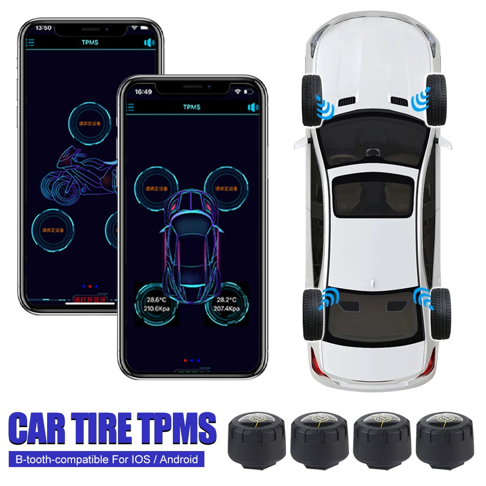 

Система контроля давления в шинах 4 шт. Bluetooth TPMS внешние датчики в режиме реального времени датчик давления и температуры для Android/iOS