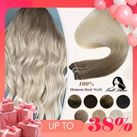Extensions de cheveux naturels Remy lisses et soyeux, couleur Blonde ombrée, 100g, couture en peau lisse et soyeuse, Double trame pour Salon 1