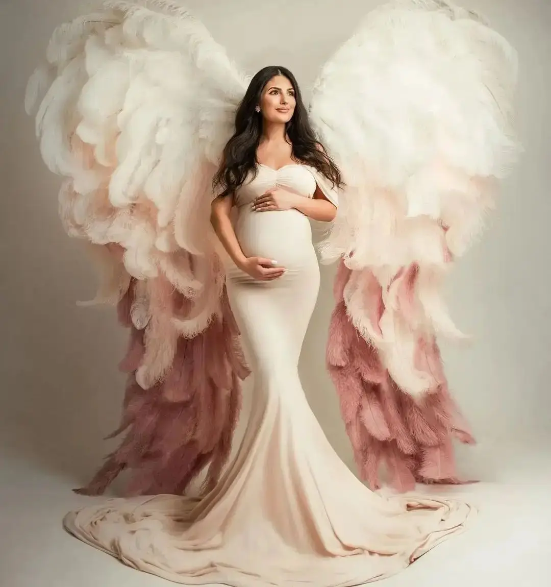 

Elegant Ivory Maternity Robes Off Shoulder Mermaid Spandex Pregnant Women Dresses Sexy Sweep Train Babyshower Photography Gowns