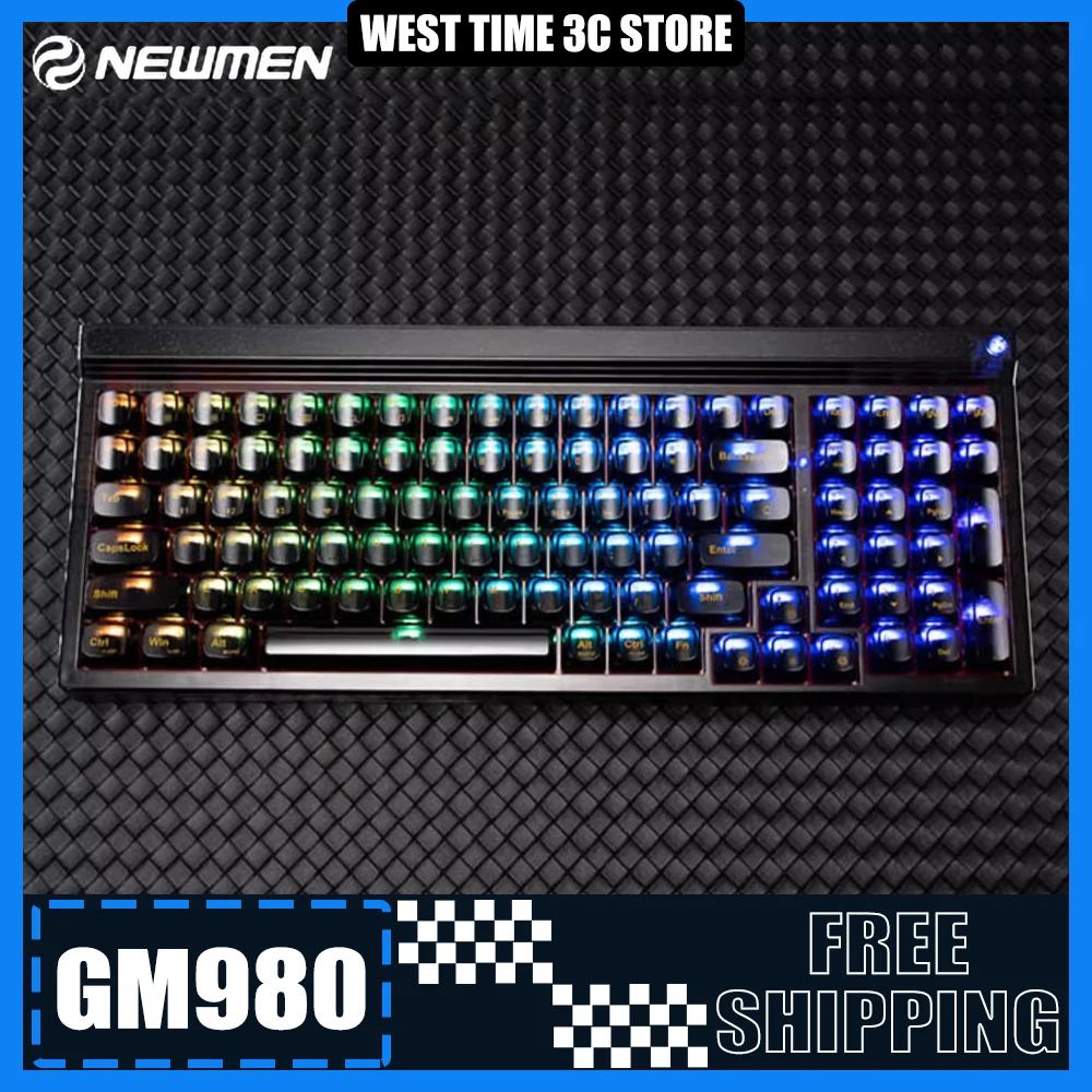 

Механическая клавиатура Newmen GM980, прозрачная Беспроводная игровая клавиатура с тремя режимами RGB, с горячей заменой, с прокладкой, для офиса