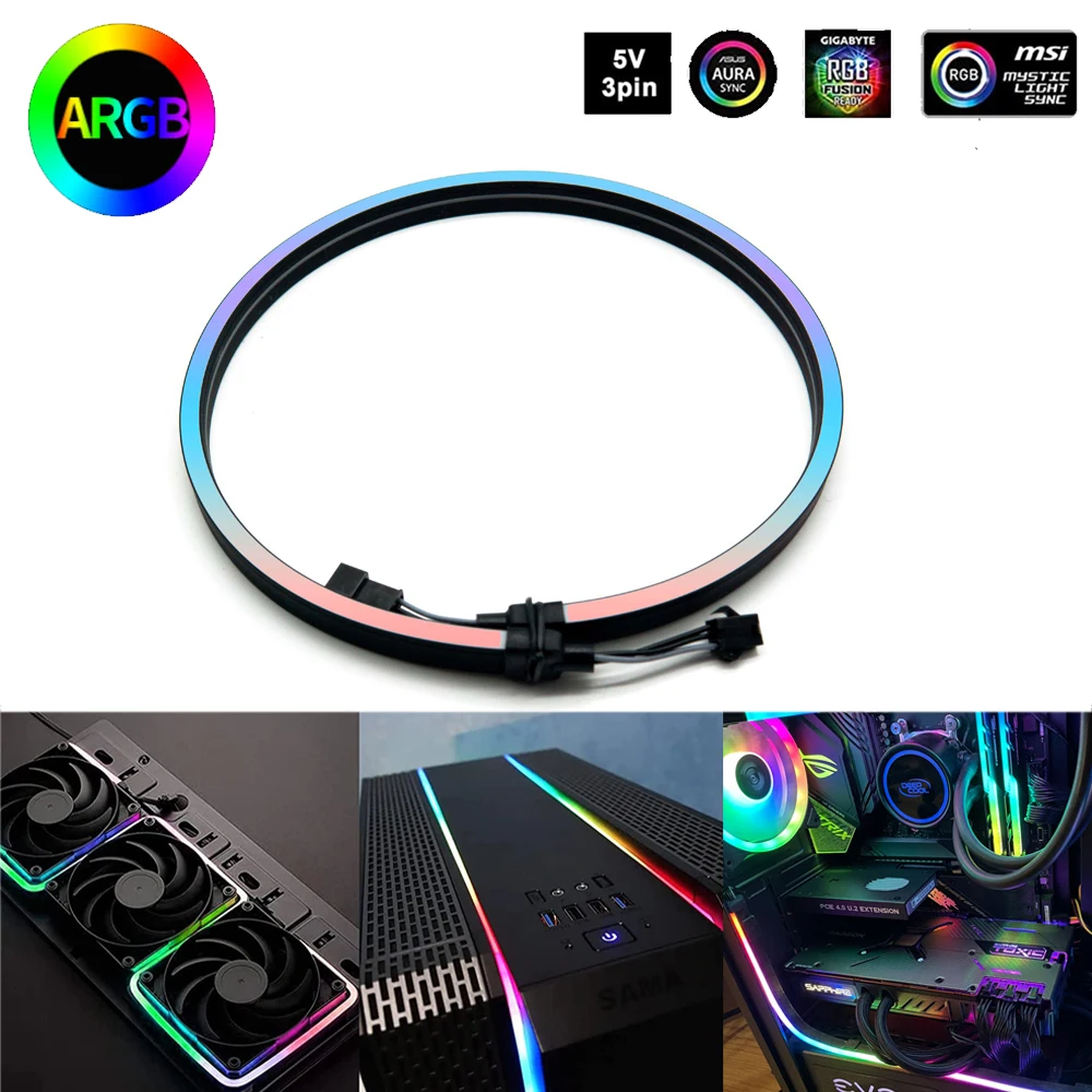 550mm Dream Color 5V Motherboard 3Pin RGB Neon Light Strip Soft Flexible Mounting PC Backlight SYNC