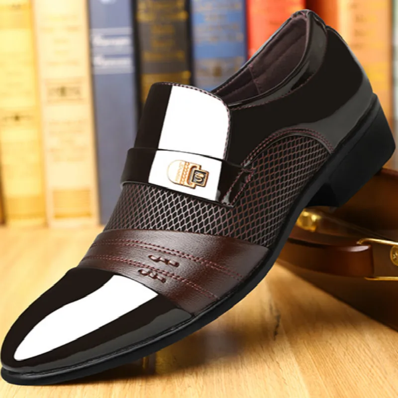 Spring & Autumn Patent Leather Men Shoes Slip-On Dress Business Formal Casual Large Size 38-48
