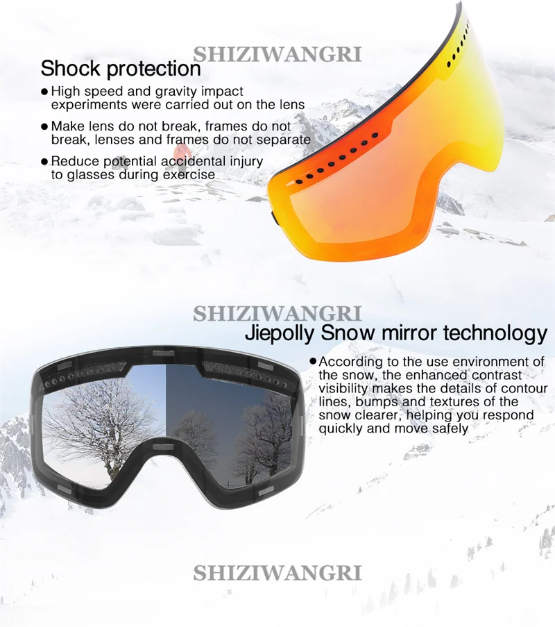 2022 New Double Layer Magnetic Ski Goggles Lens Skiing Anti-fog UV400 Snowboard Goggles Men Women Ski Glasses Eyewear 3