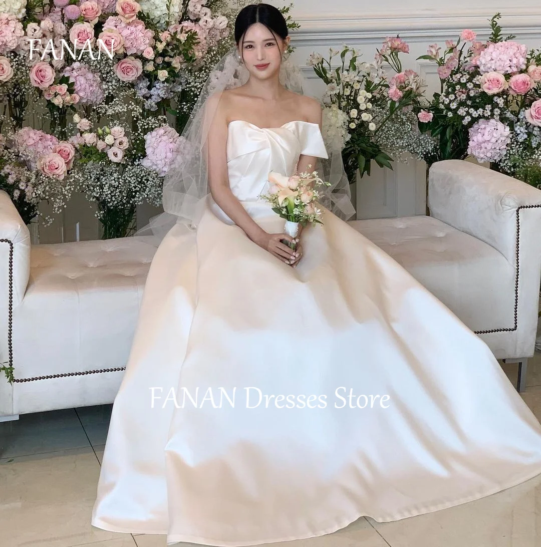 

FANAN Satin Strapless Elegant Korea Wedding Dresses 웨딩드레스 Corset Ivory A-Line Floor Length Custom Made Bride Gowns Plus Size