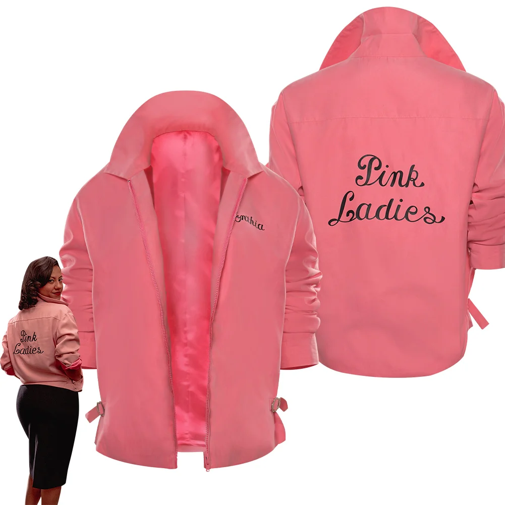 

Grease Pink Lady Cosplay Costume Jacket Coat Casual Sweatshirt Fantasia Women Girls Halloween Carnival Party Disguise Clothes