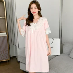 New Fashion Summer Modal Nightgown for Women Solid Lace Homedress Loose Nightdress for Young Girls M-4XL